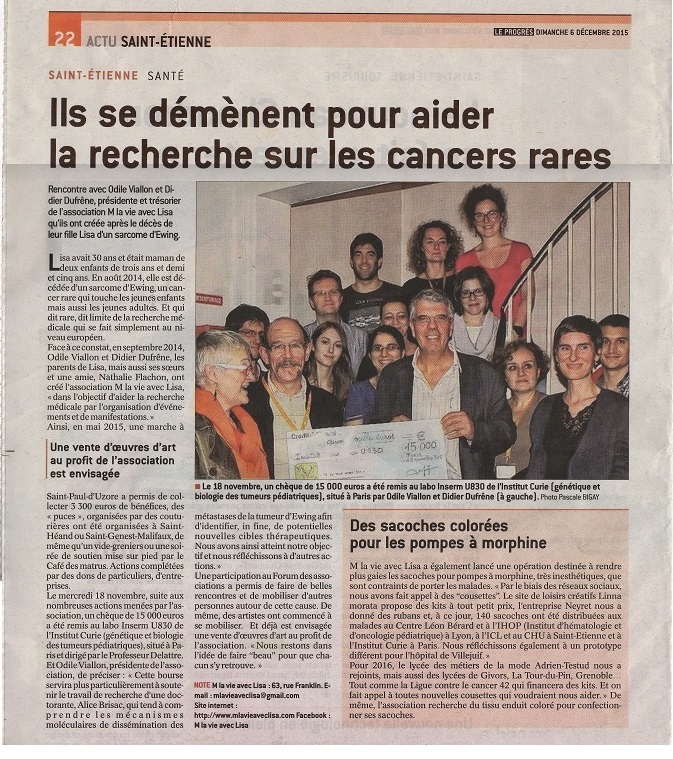 Un bien bel article dans « Le Progrès » ce dimanche 6 décembre 2015 !